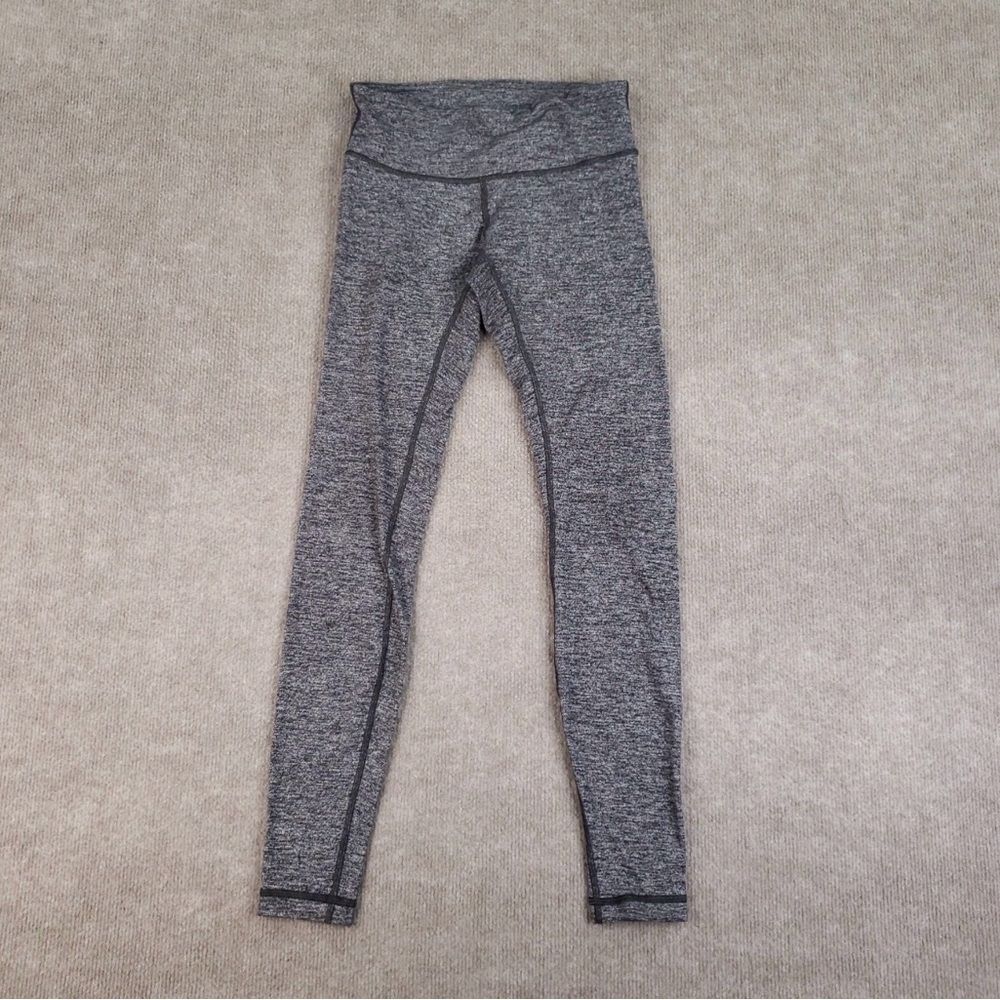 Lululemon Wunder Under Leggings Womens Sz 8 Heathered Black Gray Stretch Yoga